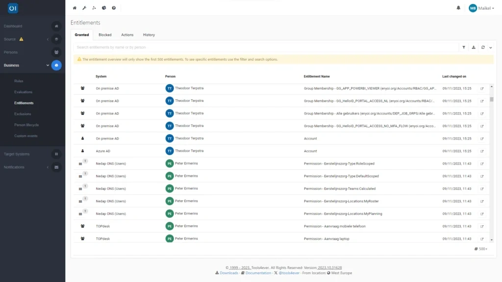 HelloID Screenshot: Entitlement Logging