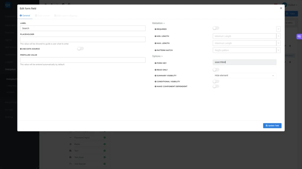 HelloID Screenshot: Voorbeeld keyfield voor zoekfunctie