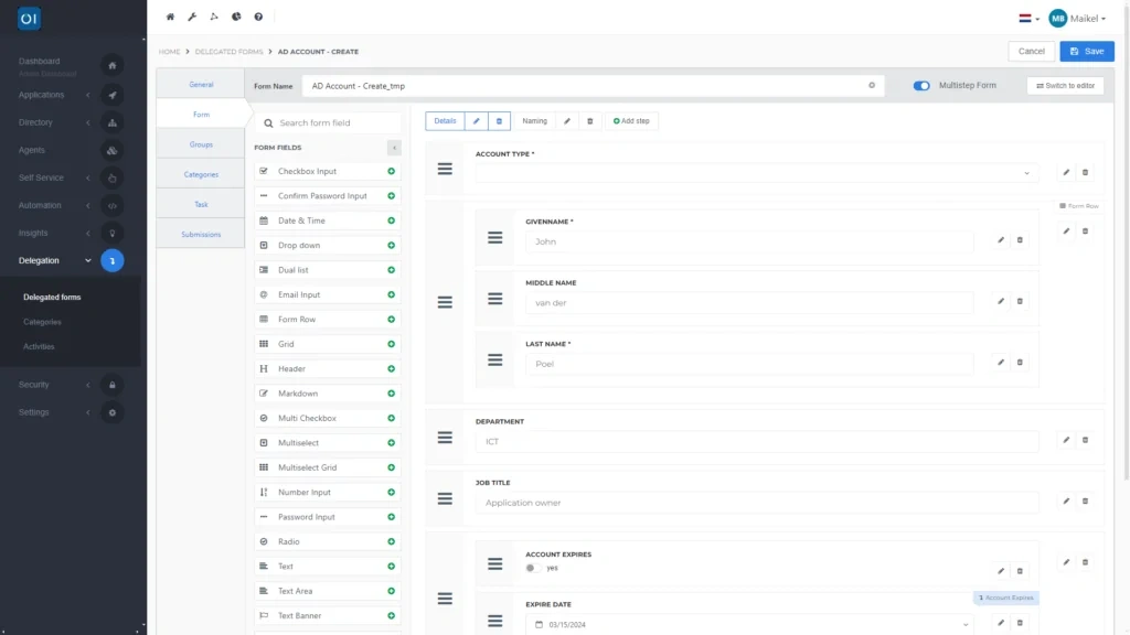 HelloID Screenshot: Beheer Delegated Form