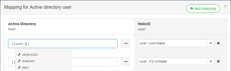 Voorbeeld van mapping tussen Active Directory en HelloID
