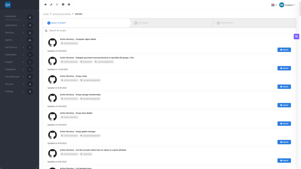 HelloID Screenshot: Formulier vanuit GitHub importeren