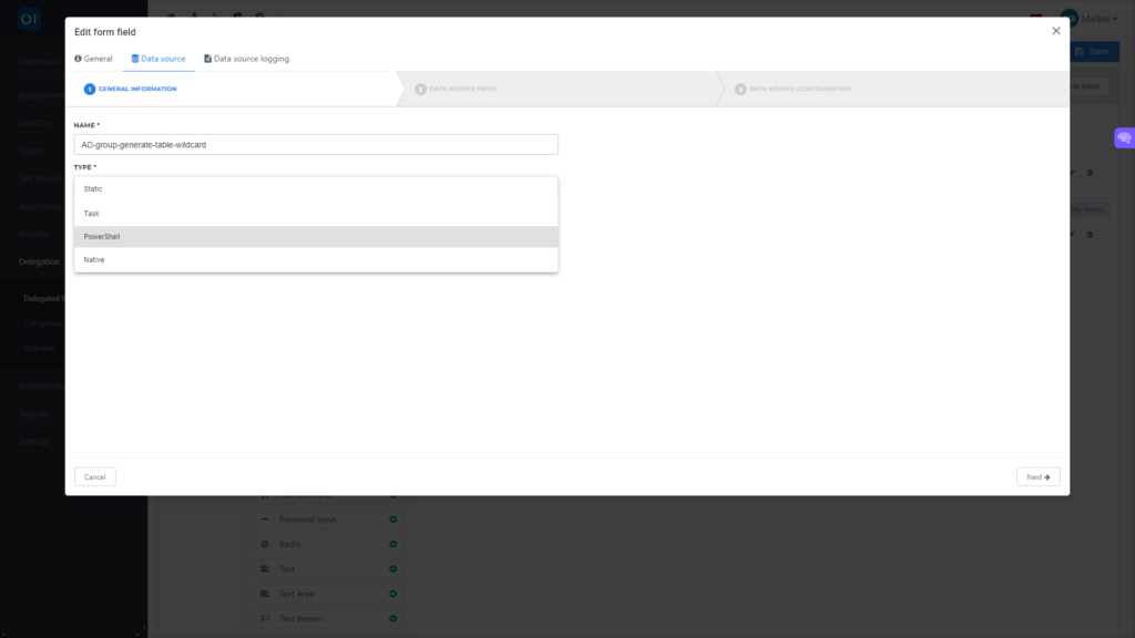 HelloID Screenshot: Databron selecteren